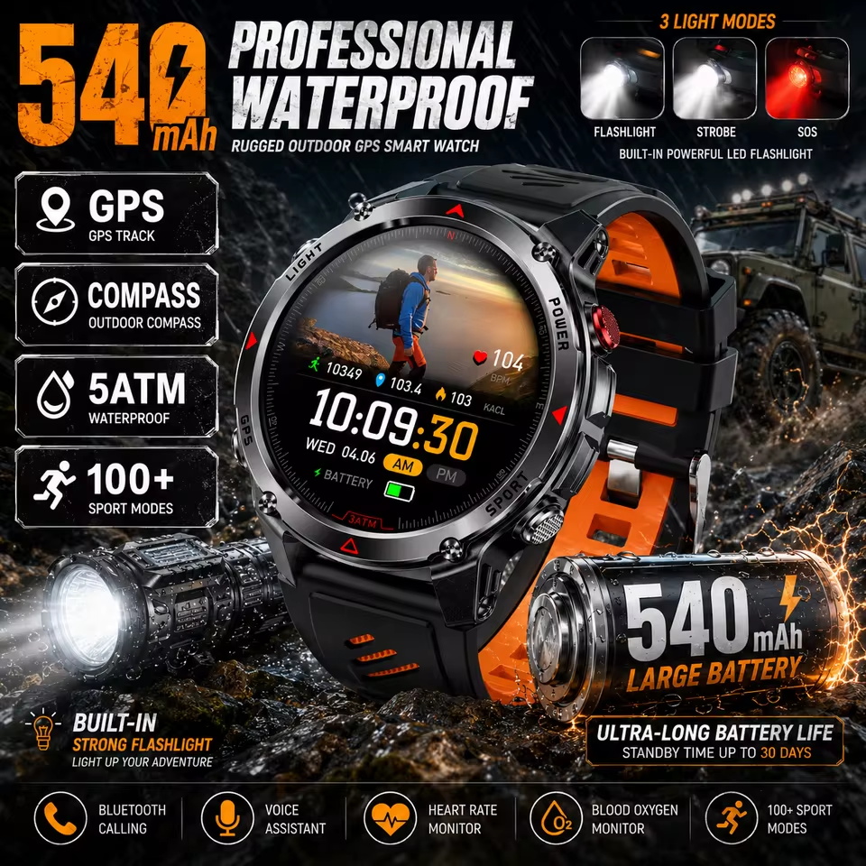Smartwatch Professional Watches For Men - Военные умные часы с GPS, 540