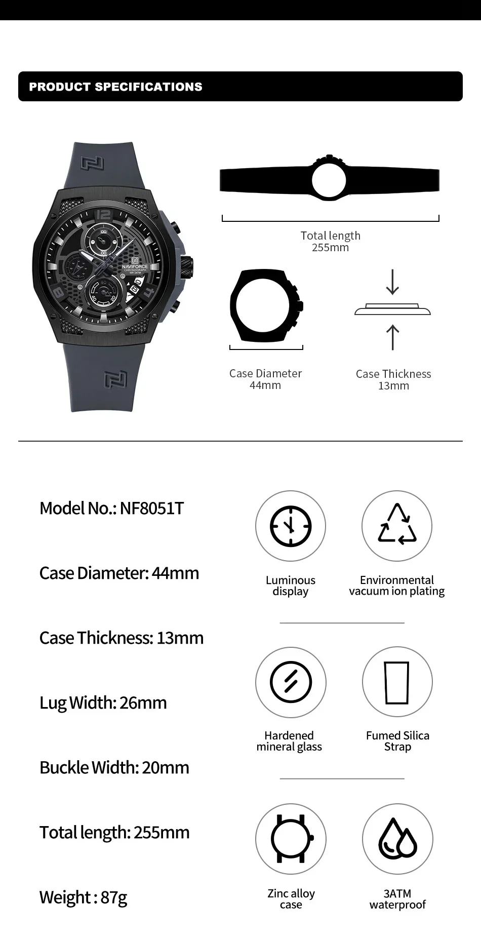 NAVIFORCE NF8051T роскошный ди – обзор и цена Silicone Sport Band
