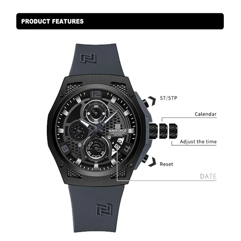 NAVIFORCE NF8051T роскошный ди – обзор и цена Silicone Sport Band